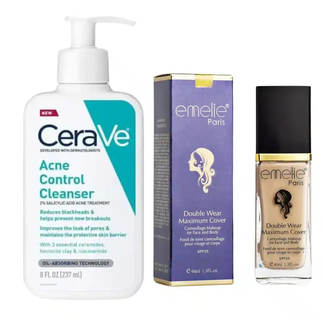 Acne Control Kit: CeraVe SA Cleanser + Emelie Paris Foundation - discount