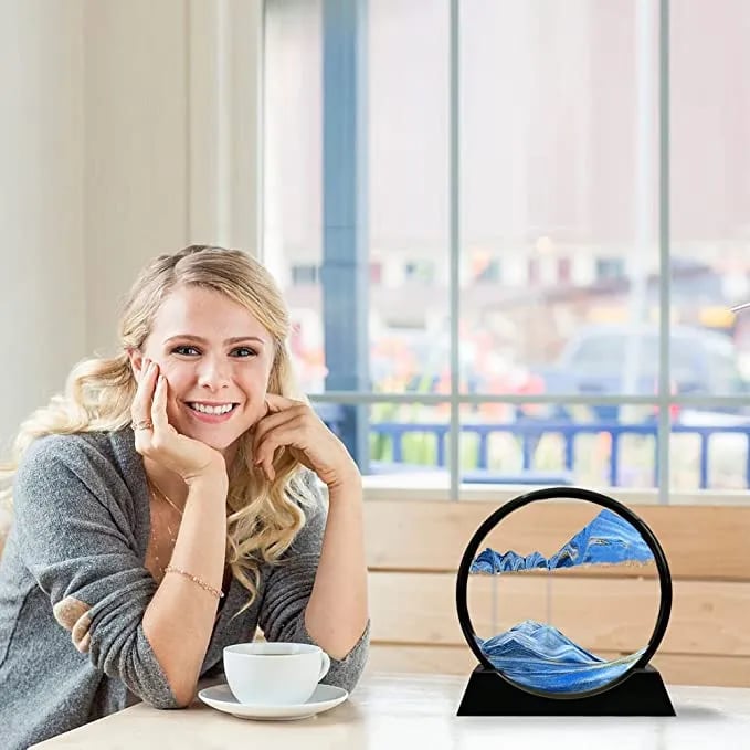 3D Moving Sand Art Picture Round Glass Deep Sea | Sandscape Hourglass Quicksand Craft Flowing Sand Painting Office Home Decor Gift