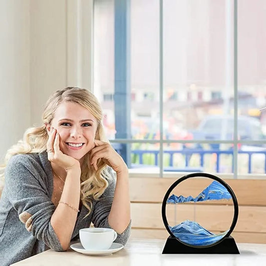 3D Moving Sand Art Picture Round Glass Deep Sea | Sandscape Hourglass Quicksand Craft Flowing Sand Painting Office Home Decor Gift