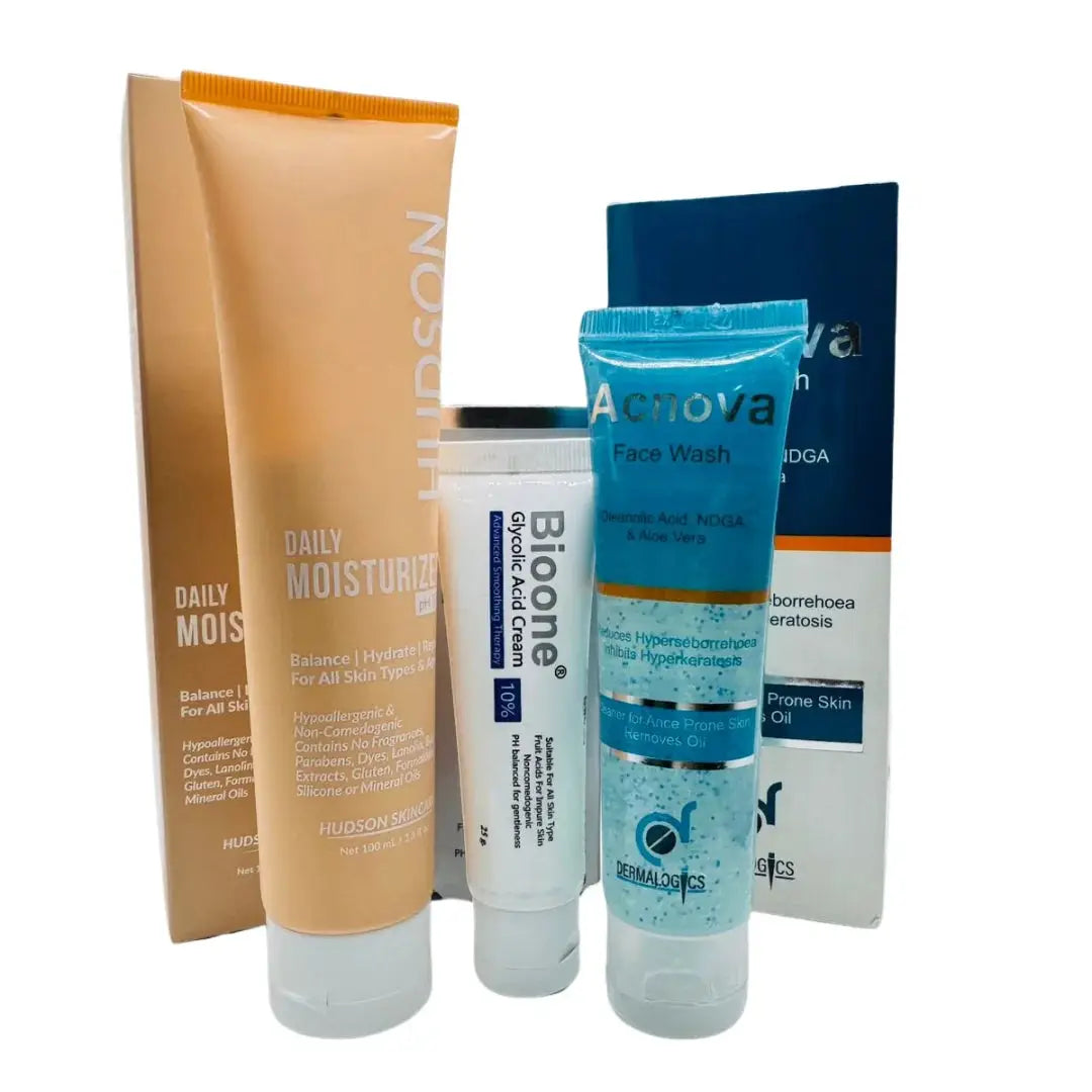 Skincare Value Pack Discount Box: Bio One Cream, Acnova Face Wash & Hudson Moisturizer