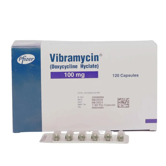 Vibramycin Capsules 100mg (Pack of 6) - Doxycycline for Bacterial Infections - derma.pk